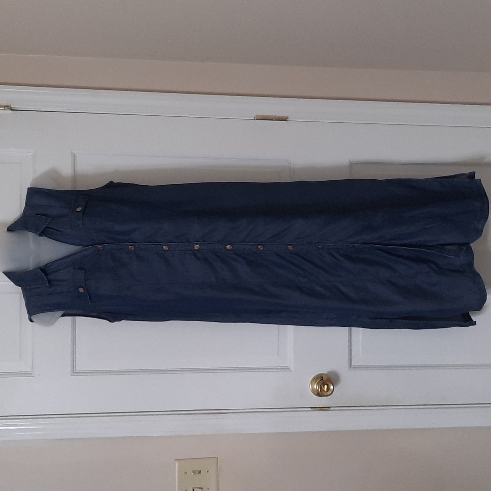 CHICO'S BLUE CHAMBRAY DENIM MAXI DRESS SZ 1